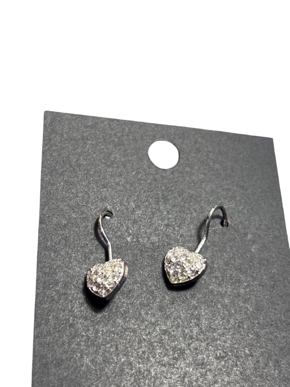 Vintage Silvertone Clear Rhinestone Pave Heart Earrings Dainty Minimalist 0.5 in
